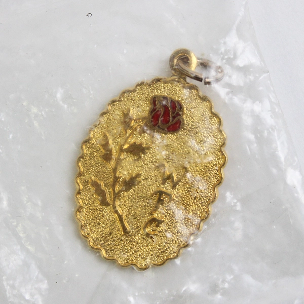 Gold Tone Oval at Or Lapel Pin With A Red Rose And WFC w/ Matching Pendant