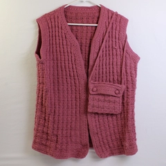2 Pc Set Handmade Crochet Pink Women's XL Open-Front Sweater Vest and Purse
