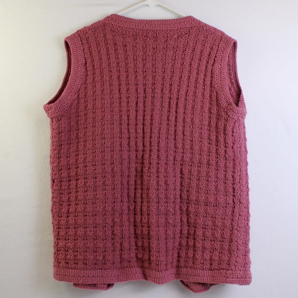 2 Pc Set Handmade Crochet Pink Women's XL Open-Front Sweater Vest and Purse