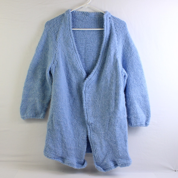 Hand-Knit Baby Blue Open-Front Cardigan Women's Size Large