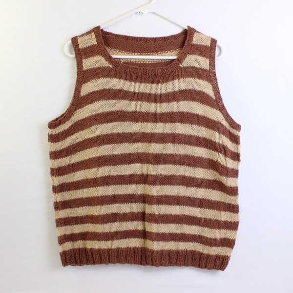 Hand-Knit Brown Striped Sweater Vest Women's Size XL