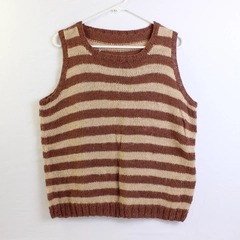 Hand-Knit Brown Striped Sweater Vest Women's Size XL