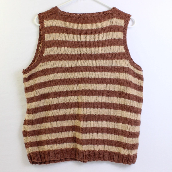 Hand-Knit Brown Striped Sweater Vest Women's Size XL