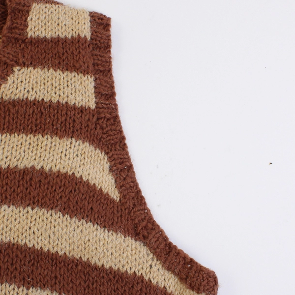Hand-Knit Brown Striped Sweater Vest Women's Size XL