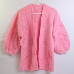 Hand-Knit Bubblegum Pink Open-Front Cardigan Women's Size Large
