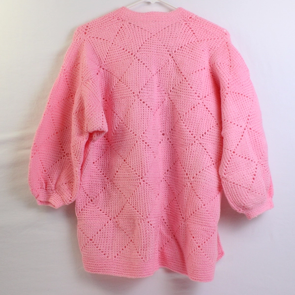 Hand-Knit Bubblegum Pink Open-Front Cardigan Women's Size Large