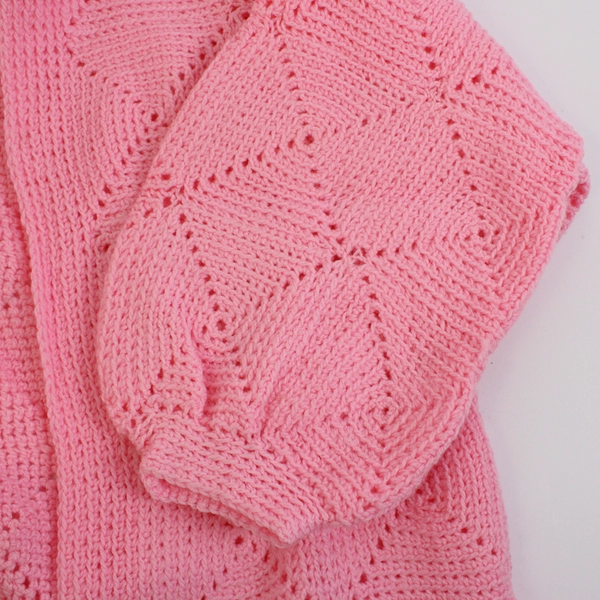 Hand-Knit Bubblegum Pink Open-Front Cardigan Women's Size Large