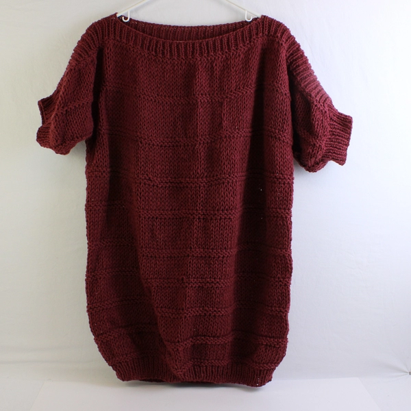 Hand-Knit Burgundy Red Oversized Short-Sleeve Sweater Women's Size XL