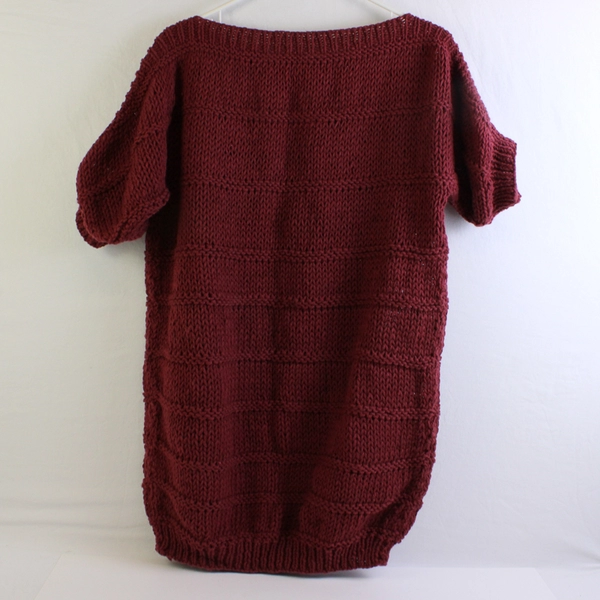 Hand-Knit Burgundy Red Oversized Short-Sleeve Sweater Women's Size XL