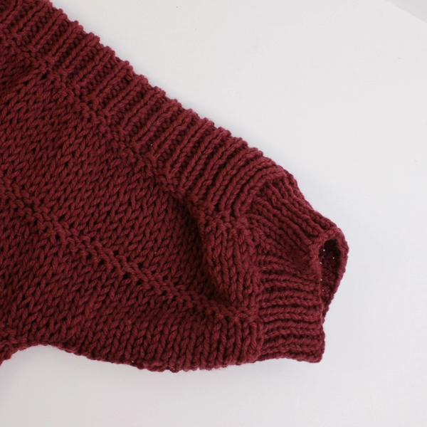 Hand-Knit Burgundy Red Oversized Short-Sleeve Sweater Women's Size XL