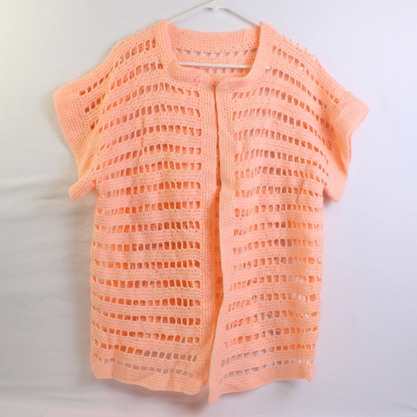 Handmade Crocheted Coral Pink Short-Sleeve Shrug Women's Size XL