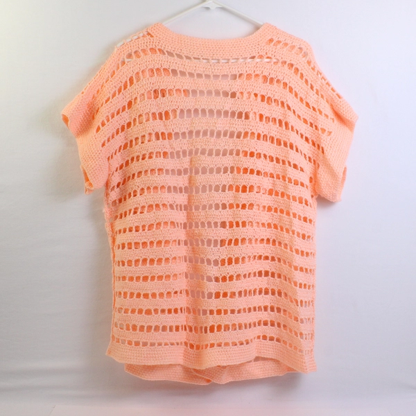 Handmade Crocheted Coral Pink Short-Sleeve Shrug Women's Size XL