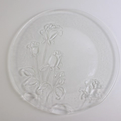 Vintage Rose Design Pressed Glass Plate 12.5" Decorative Collectible