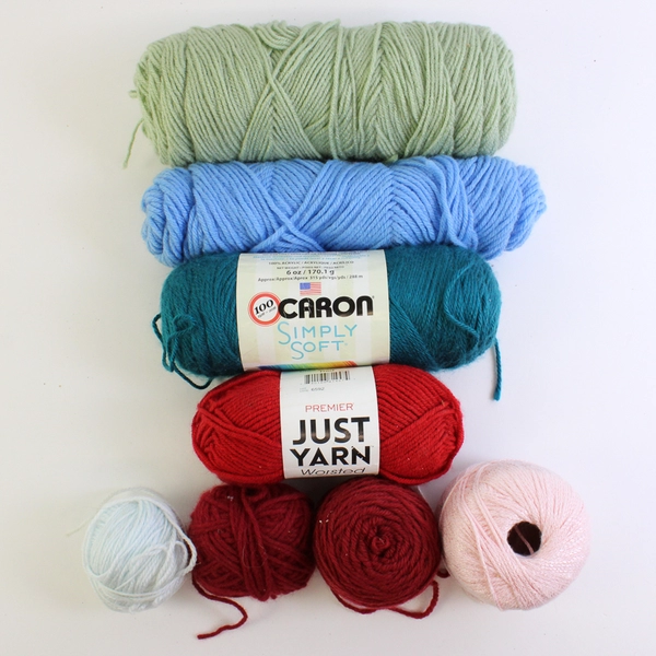 1.3 Lb Lot of Yarn Multiple Colors Red Green Blue Pink