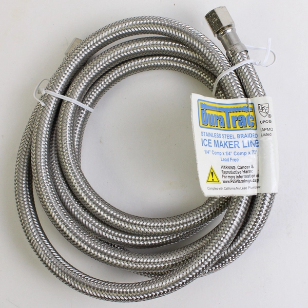 DuraTrac Ice Maker Line Stainless Steel Braided 1/4" x 1/4" x 72"