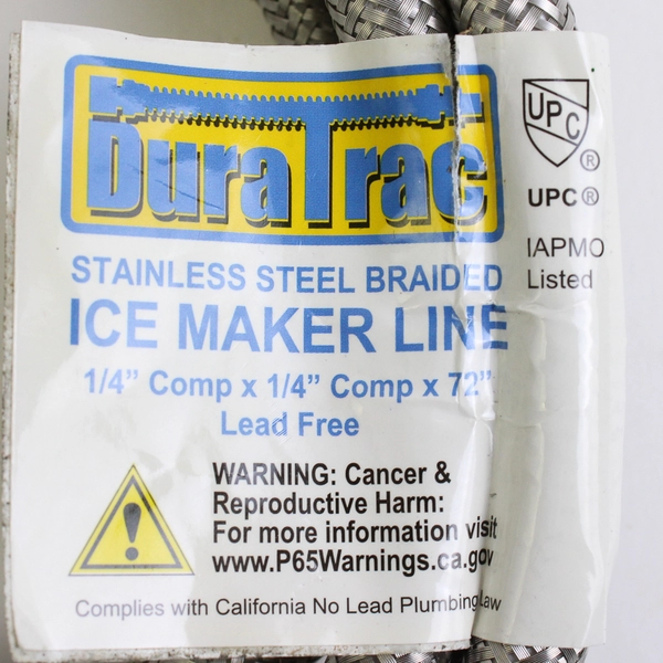 DuraTrac Ice Maker Line Stainless Steel Braided 1/4" x 1/4" x 72"