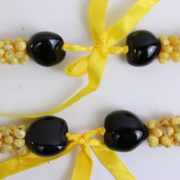 Lot of 2 Kukui Nut Mongo Shell Lei Necklaces FLAWED