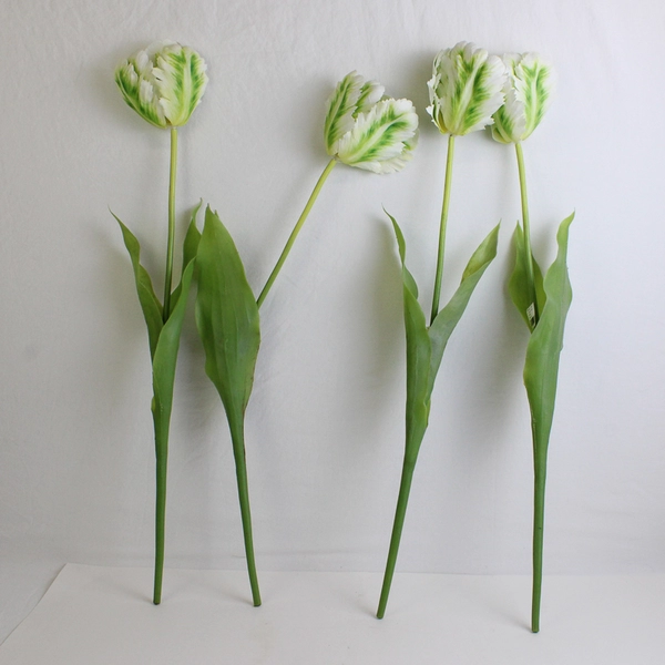 Set of 4 Large White Fake Parrot Tulips 24 Inch Artificial Flowers FLAWED