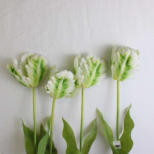 Set of 4 Large White Fake Parrot Tulips 24 Inch Artificial Flowers FLAWED