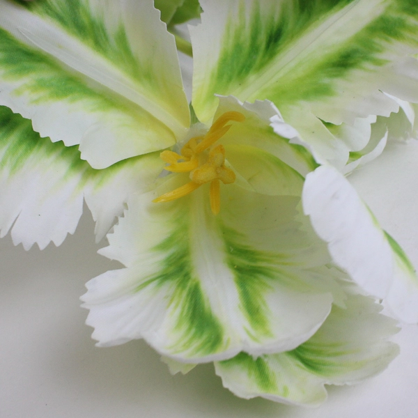 Set of 4 Large White Fake Parrot Tulips 24 Inch Artificial Flowers FLAWED