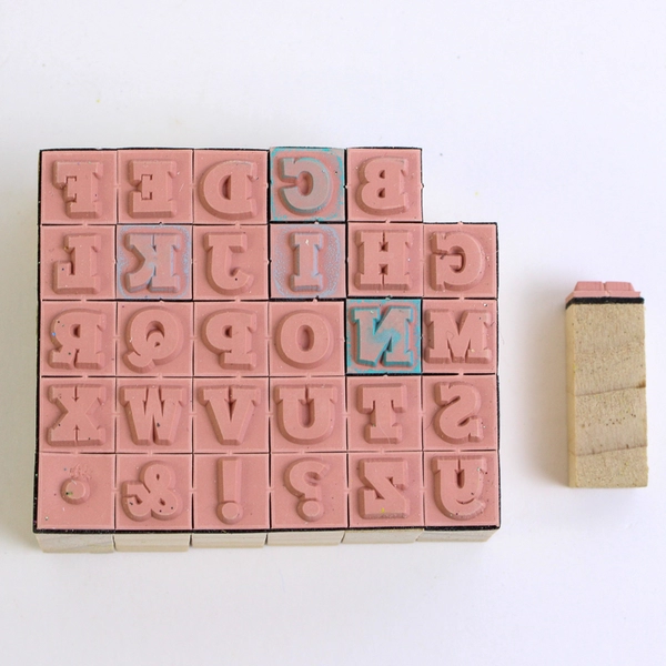 Hampton Art 30 Piece Mini Wooden Upper Case Alphabet & Symbol Stamp Set