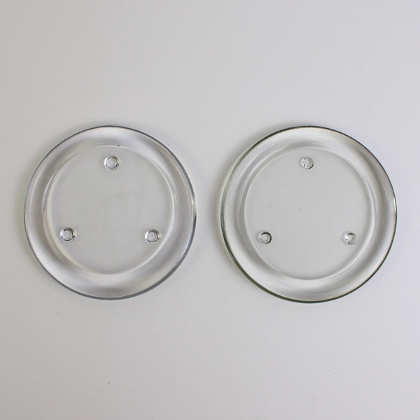 Lot of 2 Unmarked Three Wick Pillar Candle Holder Plate Tray Clear Glass