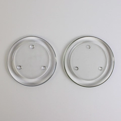 Lot of 2 Unmarked Three Wick Pillar Candle Holder Plate Tray Clear Glass