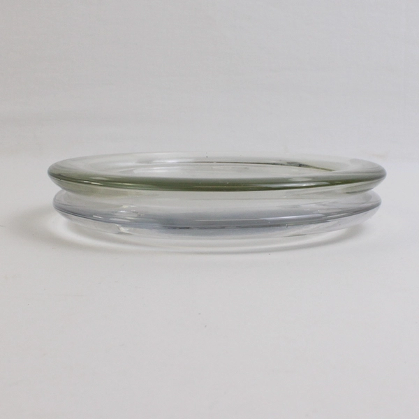 Lot of 2 Unmarked Three Wick Pillar Candle Holder Plate Tray Clear Glass