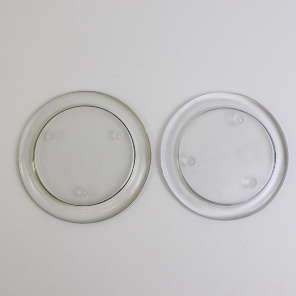 Lot of 2 Unmarked Three Wick Pillar Candle Holder Plate Tray Clear Glass