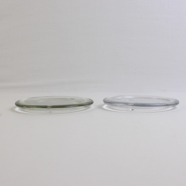 Lot of 2 Unmarked Three Wick Pillar Candle Holder Plate Tray Clear Glass