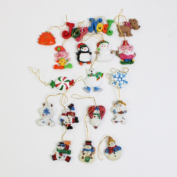 Mixed Lot 54 Miniature Hanging Christmas Ornaments Disney, Snowman, Santa, Fish
