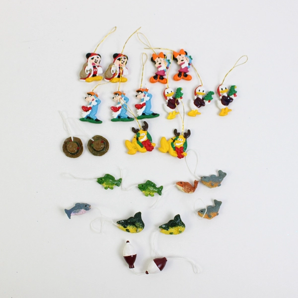 Mixed Lot 54 Miniature Hanging Christmas Ornaments Disney, Snowman, Santa, Fish