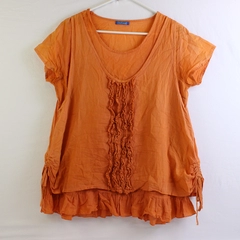 OmZappy Orange Cotton Layered Ruffle Shirt Women's Size Large