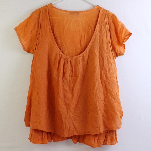 OmZappy Orange Cotton Layered Ruffle Shirt Women's Size Large