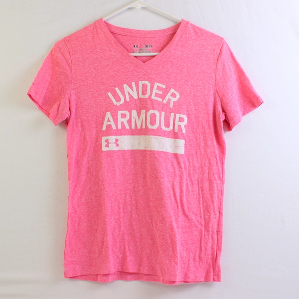 Under Armor HeatGear Women's S Pink Heather V-Neck Short Sleeve Shirt