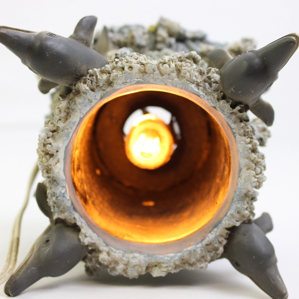 Leaping Dolphins Ceramic Desk Light/Nightlight 6" Circular