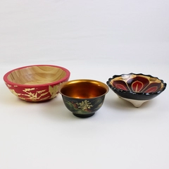 Lot of 3 Assorted Asian Style Bowls Wooden Plastic and Lacquered