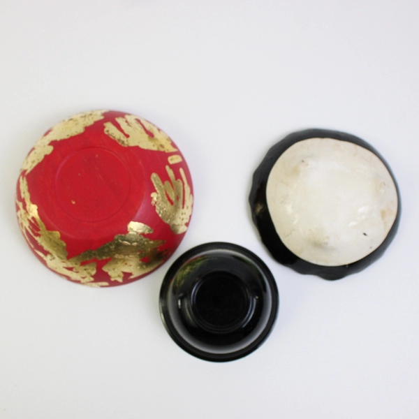 Lot of 3 Assorted Asian Style Bowls Wooden Plastic and Lacquered