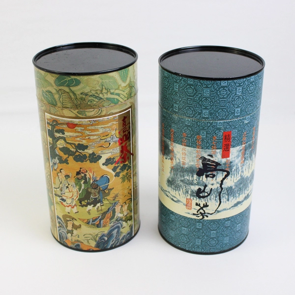 Lot of 2 Asian-style Cardboard Containers with Metal Lids