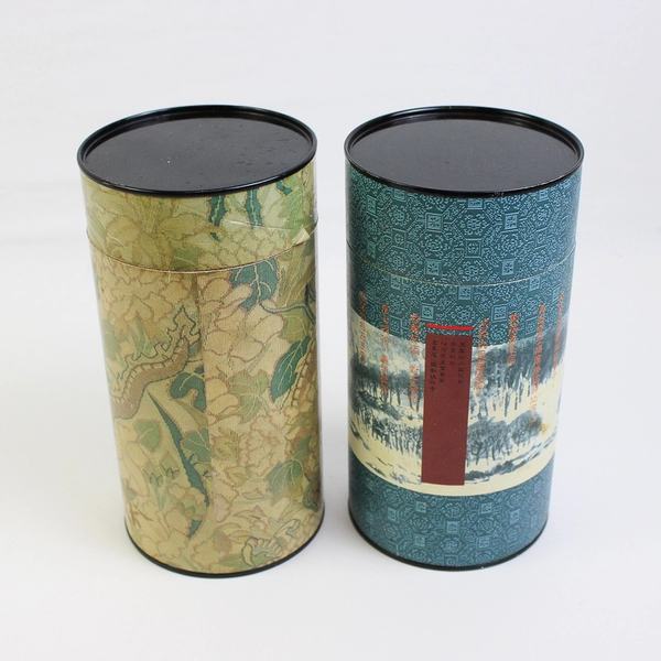 Lot of 2 Asian-style Cardboard Containers with Metal Lids