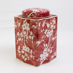 Vintage Asian Red/White Tea Caddy Container Tin with Lid Designed by Daher NY
