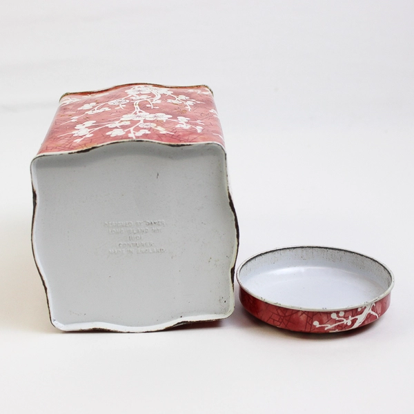 Vintage Asian Red/White Tea Caddy Container Tin with Lid Designed by Daher NY