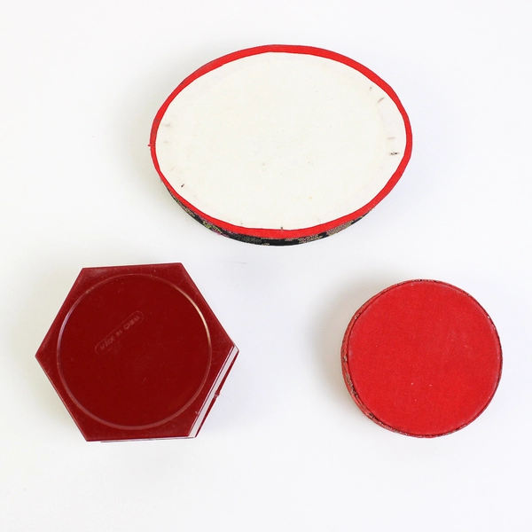 Lot of 3 Decorative Asian-Style Trinket Boxes 2 Fabric-Covered & 1 Resin