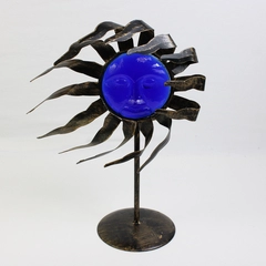 Blue Glass & Metal Sun Face on Stand 9" Wide Natural Wonders