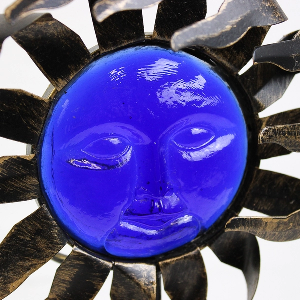 Blue Glass & Metal Sun Face on Stand 9" Wide Natural Wonders