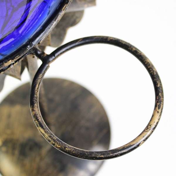 Blue Glass & Metal Sun Face on Stand 9" Wide Natural Wonders