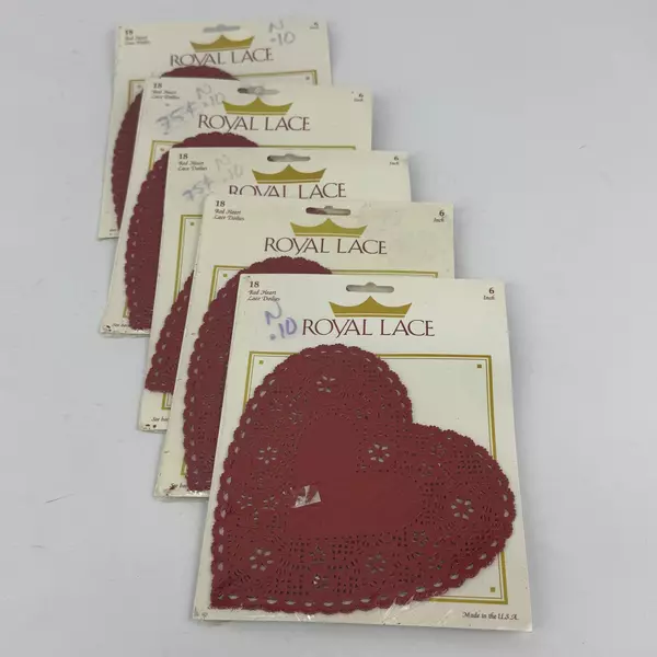Lot of 5 Packages Of Royal Lace Red Heart Doilies 18 Pieces Per Package