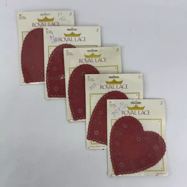 Lot of 5 Packages Of Royal Lace Red Heart Doilies 18 Pieces Per Package