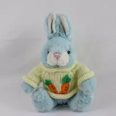 Blue Plush Easter Bunny Soft Toy with Carrot Sweater 9.5" Tall Gift Decor