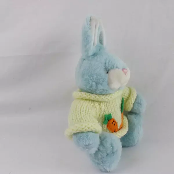 Blue Plush Easter Bunny Soft Toy with Carrot Sweater 9.5" Tall Gift Decor